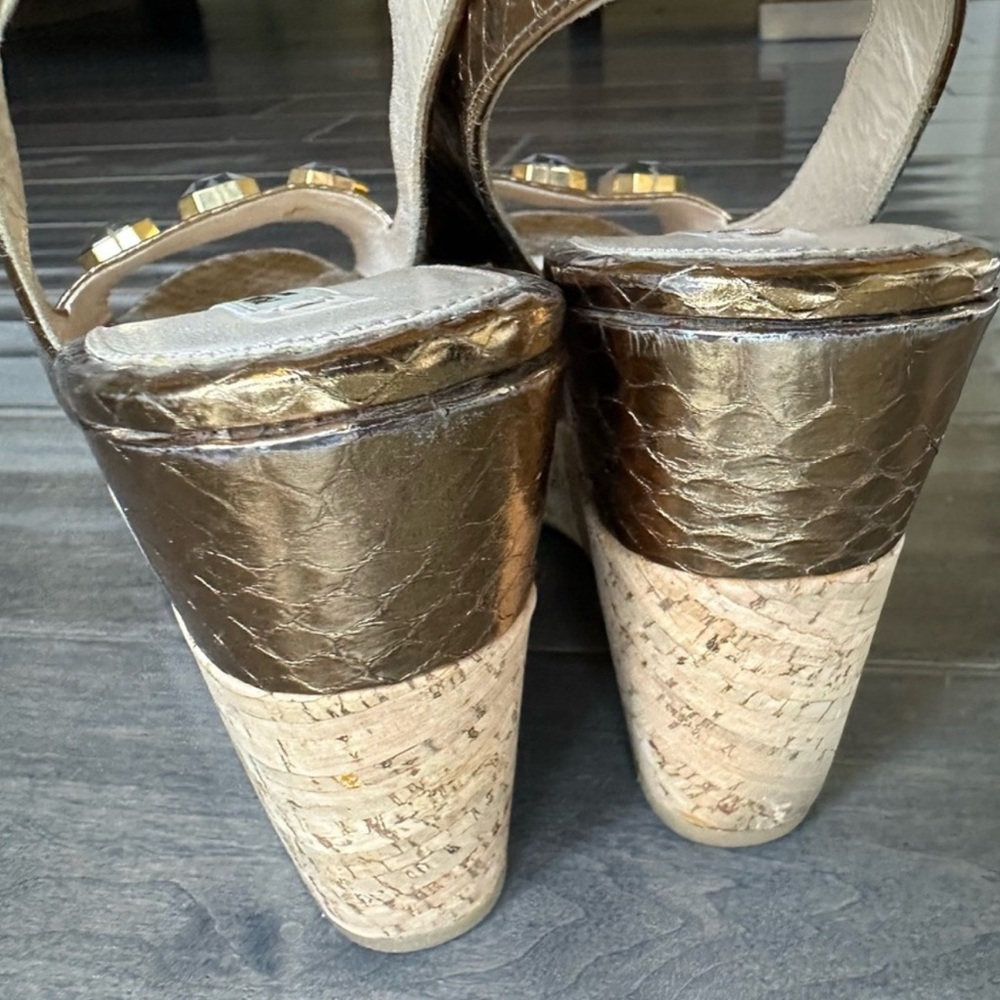 [PRADA] Gold Slingback Wedge Sandals - Picture 10 of 13